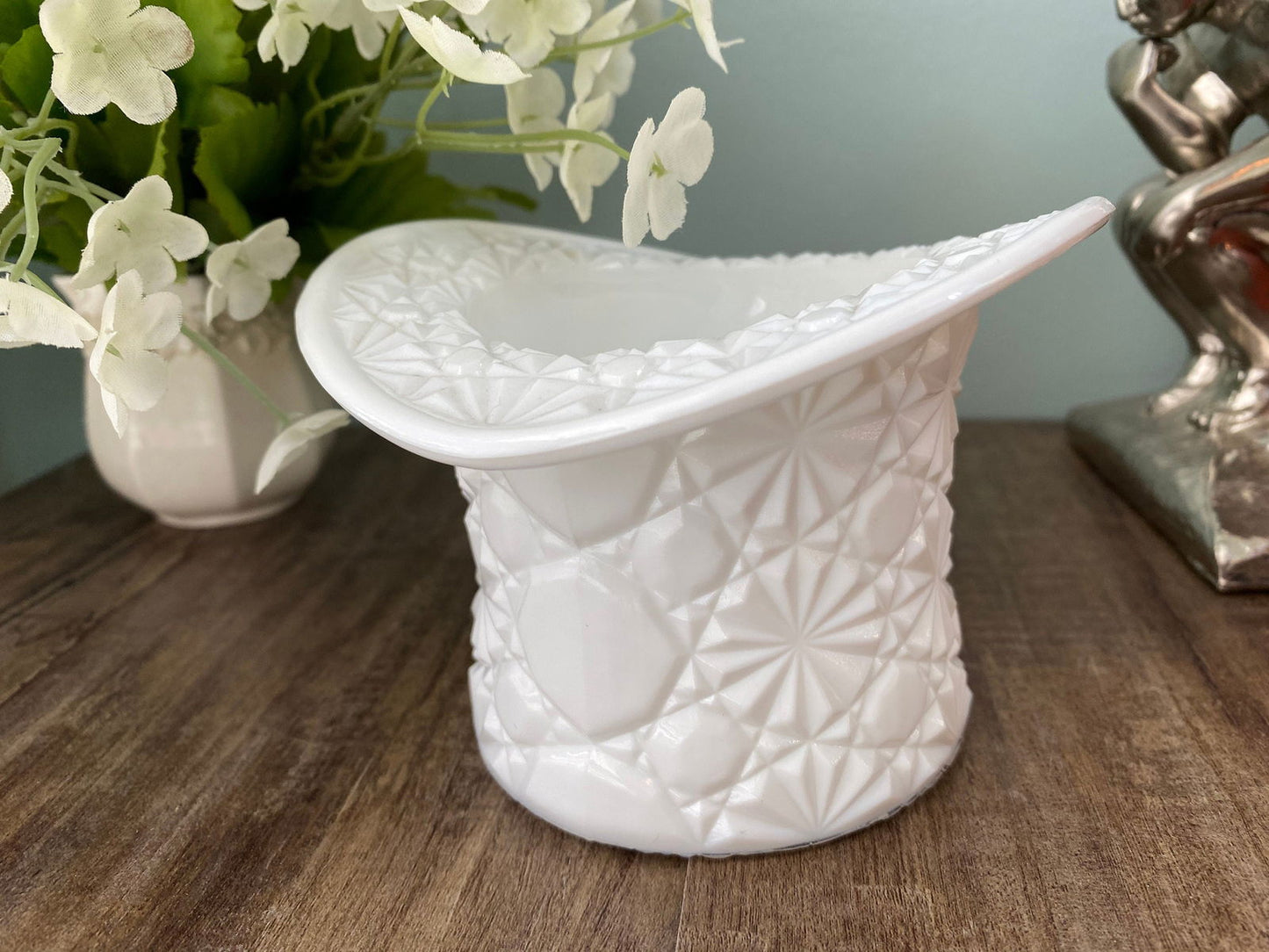 Vintage Large Milk Glass Hat by Fenton at Duckwells