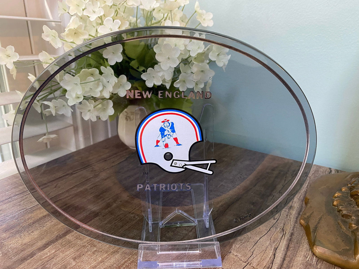 Vintage New England Patriots Smoked Glass Dish by Houze Glass - Duckwells