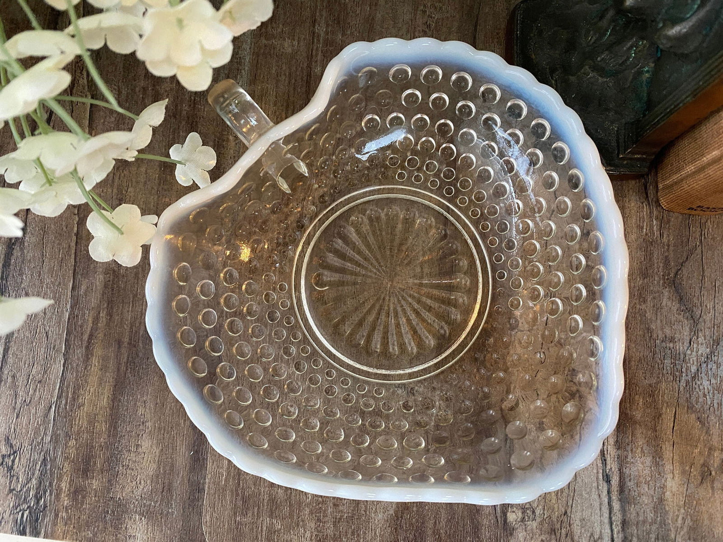 Vintage Opalescent Hobnail Candy Dish with Handle - Duckwells