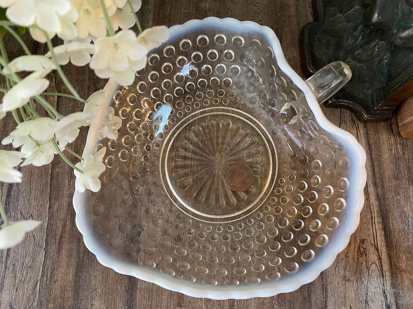 Vintage Opalescent Hobnail Candy Dish with Handle - Duckwells