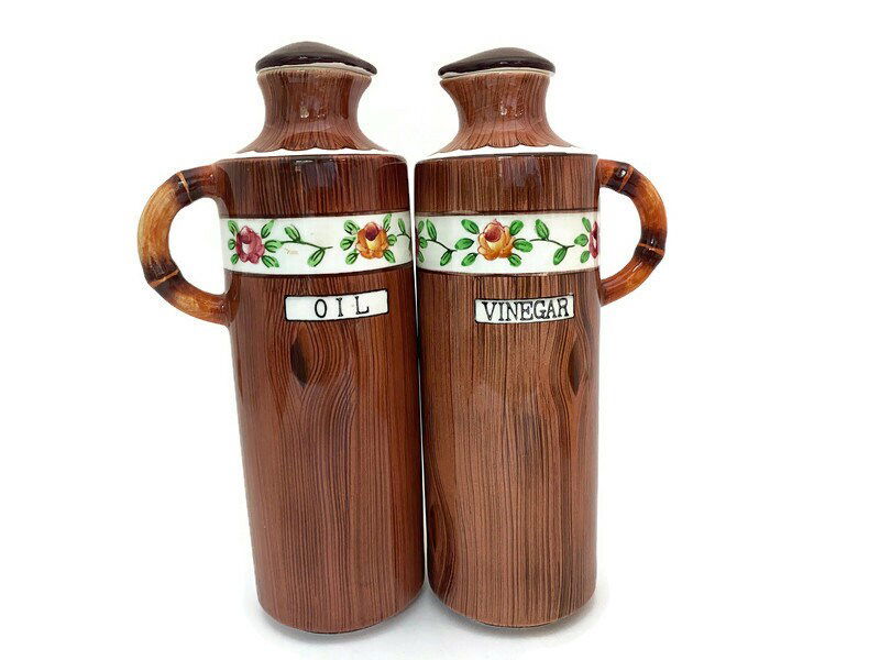 Vintage Orchard Ware Oil and Vinegar Ceramic Cruets - Duckwells