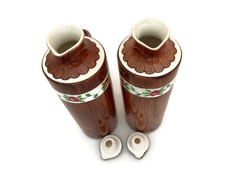 Vintage Orchard Ware Oil and Vinegar Ceramic Cruets - Duckwells