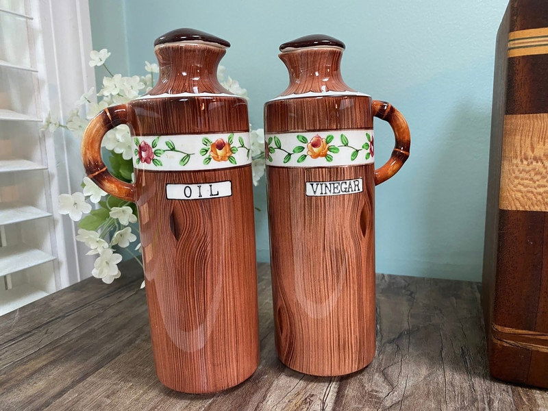 Vintage Orchard Ware Oil and Vinegar Ceramic Cruets - Duckwells