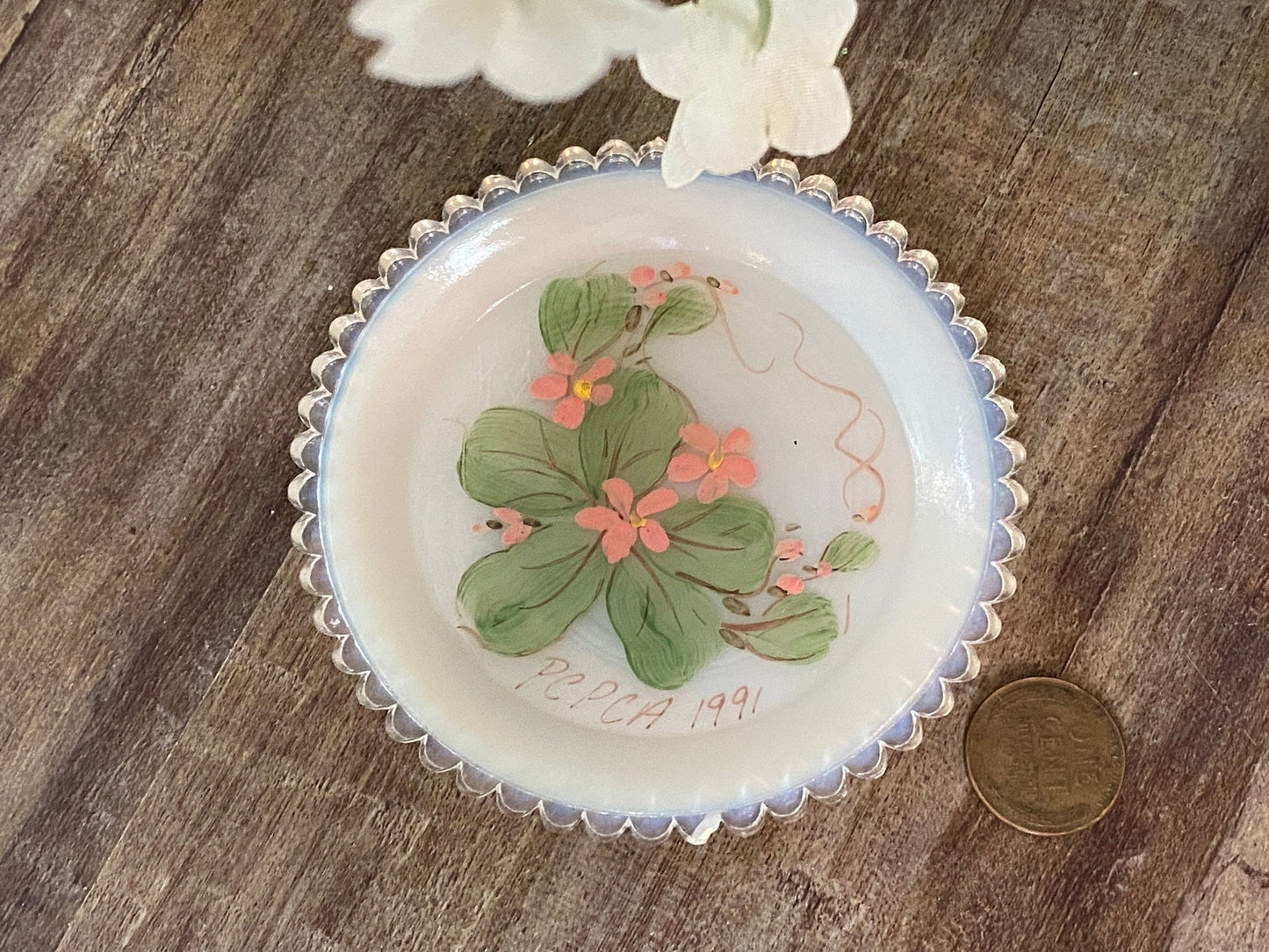 Vintage Pairpoint Glass Cup Plate - Hand Painted PCPCA Convention 1991 - Duckwells