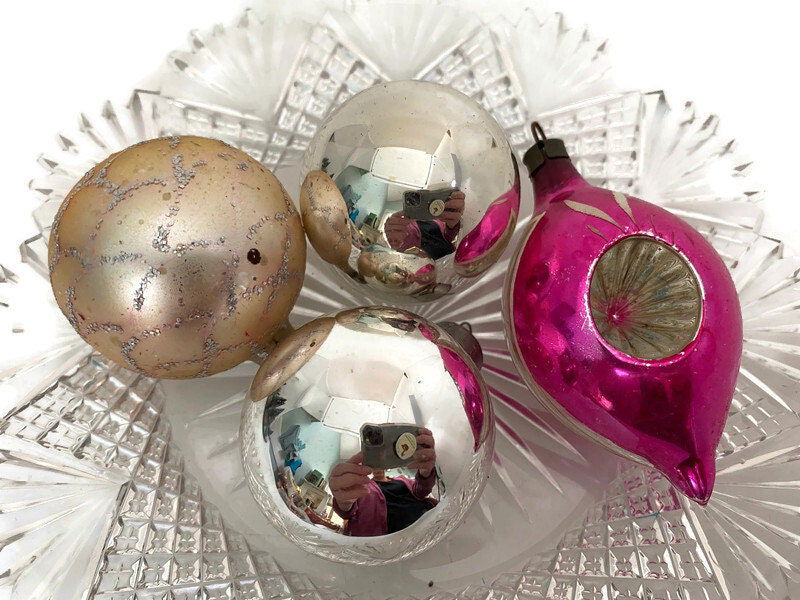 Vintage Pink and Silver Glass Christmas Ornaments - Duckwells