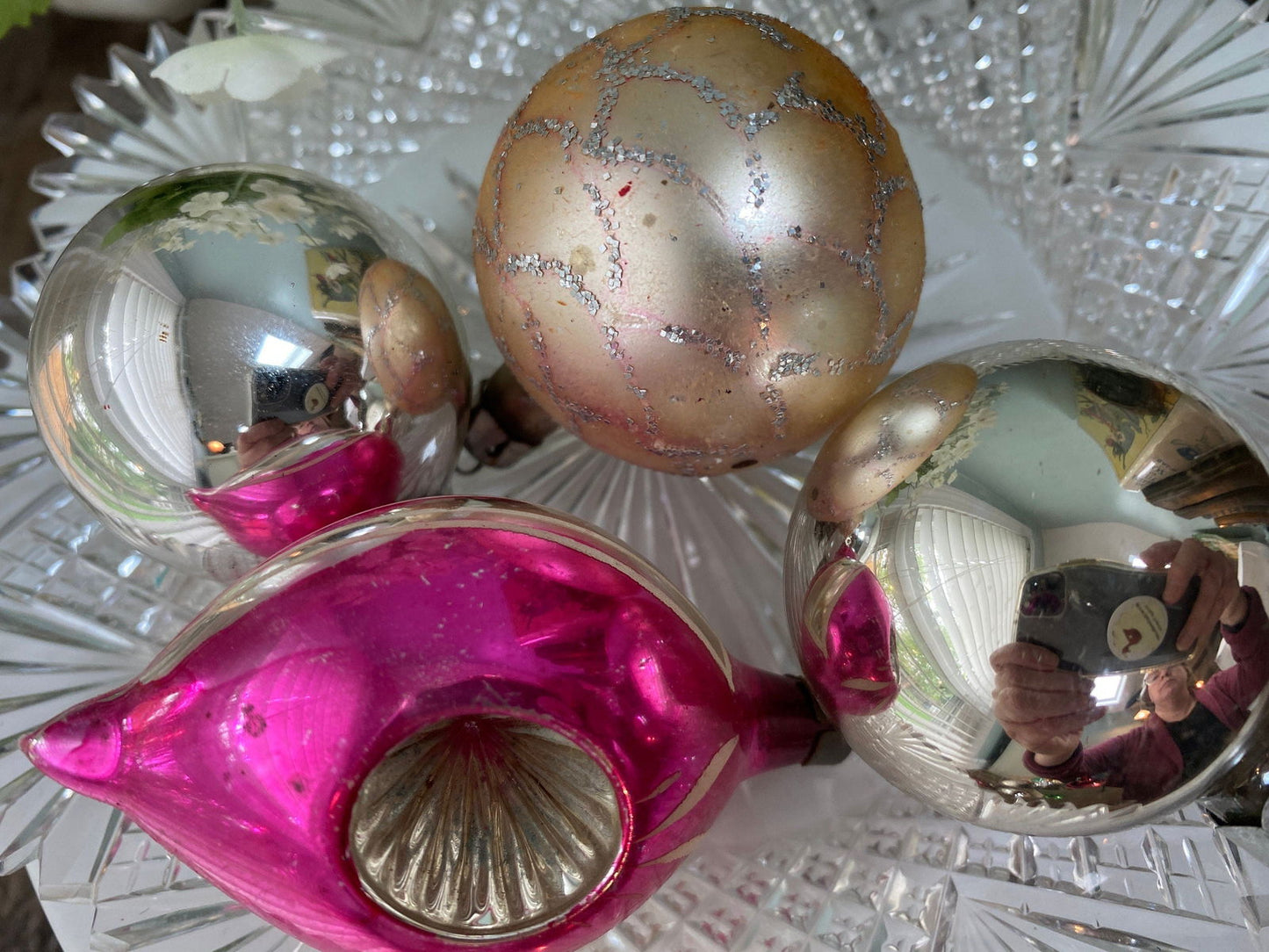 Vintage Pink and Silver Glass Christmas Ornaments - Duckwells