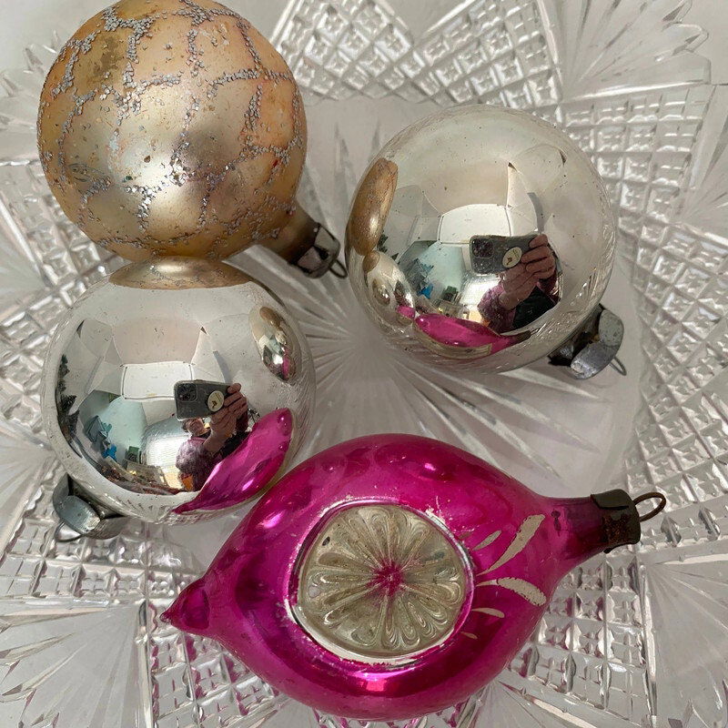 Vintage Pink and Silver Glass Christmas Ornaments - Duckwells