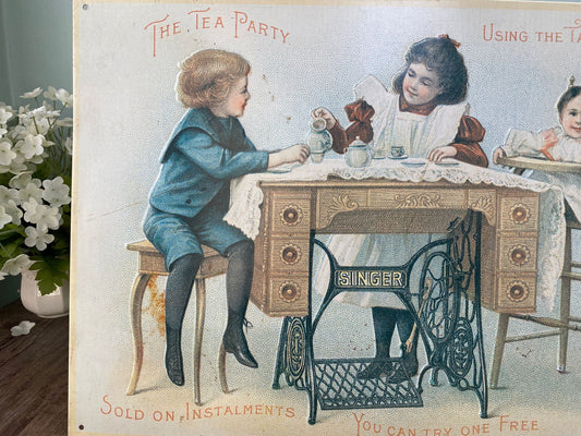 Vintage Retro Singer Sewing Machine Tin Litho Sign at Duckwells