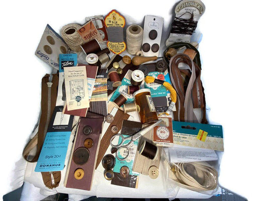 Vintage Sewing Supplies Brown at Duckwells