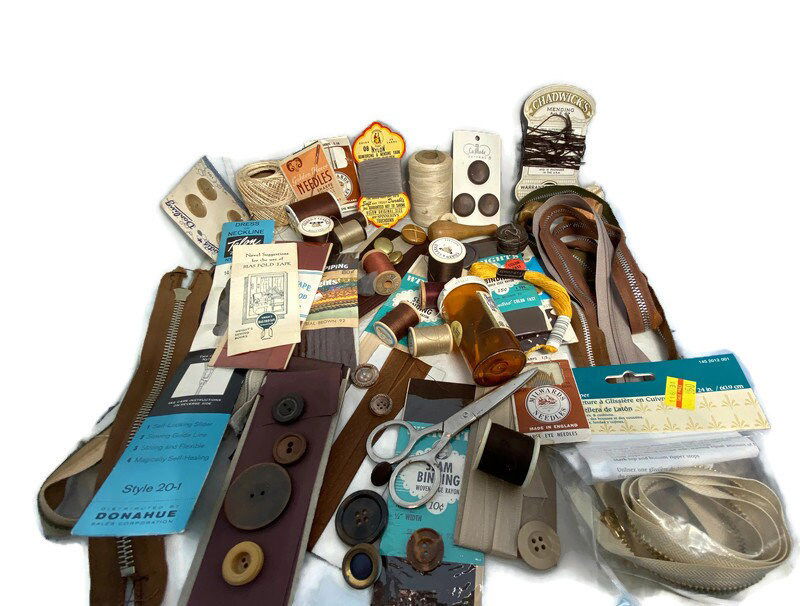 Vintage Sewing Supplies Brown at Duckwells