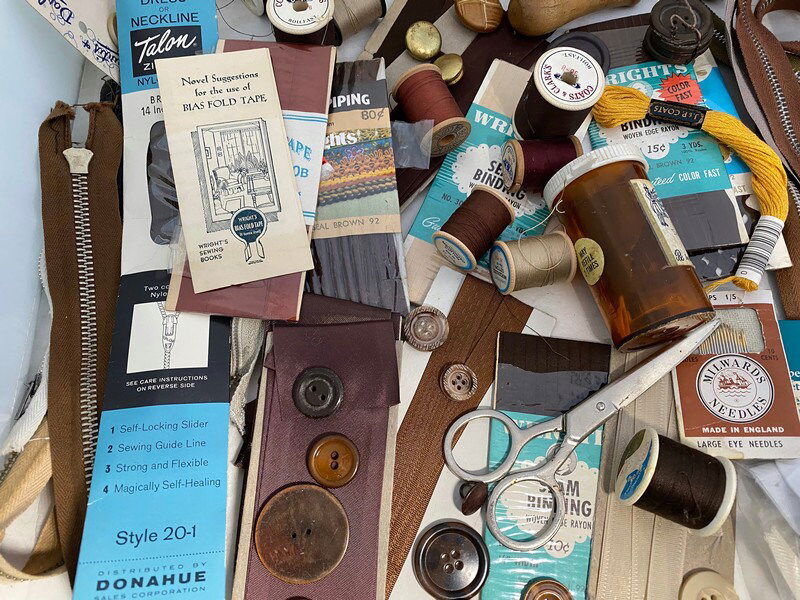 Vintage Sewing Supplies Brown at Duckwells
