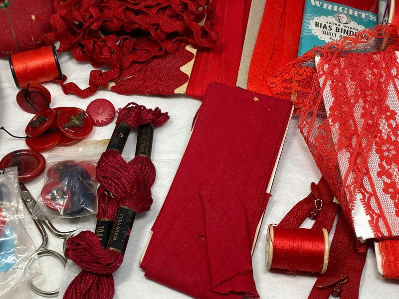 Vintage Sewing Supplies in Shades of Red - Duckwells