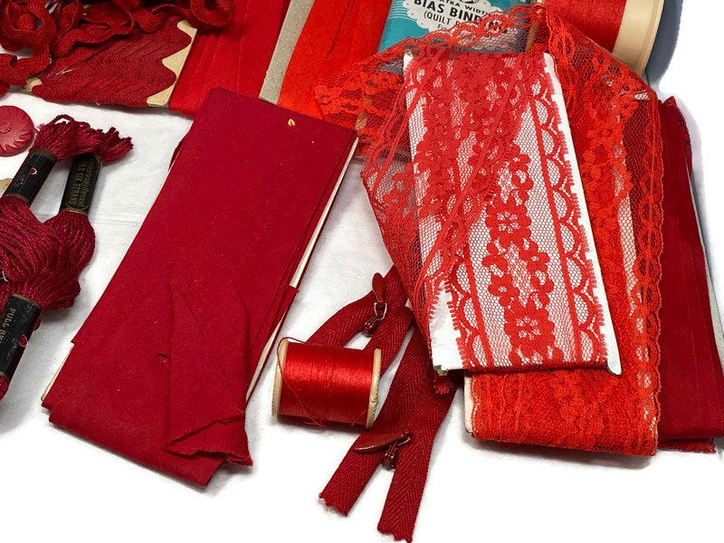 Vintage Sewing Supplies in Shades of Red - Duckwells