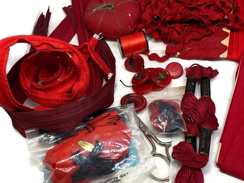 Vintage Sewing Supplies in Shades of Red - Duckwells