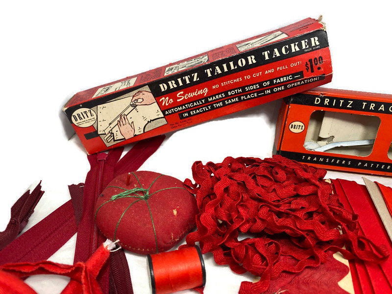 Vintage Sewing Supplies in Shades of Red - Duckwells