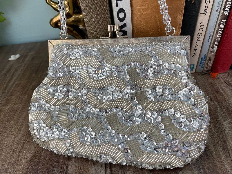 Vintage Silver Beaded Purse Made in Hong Kong at Duckwells