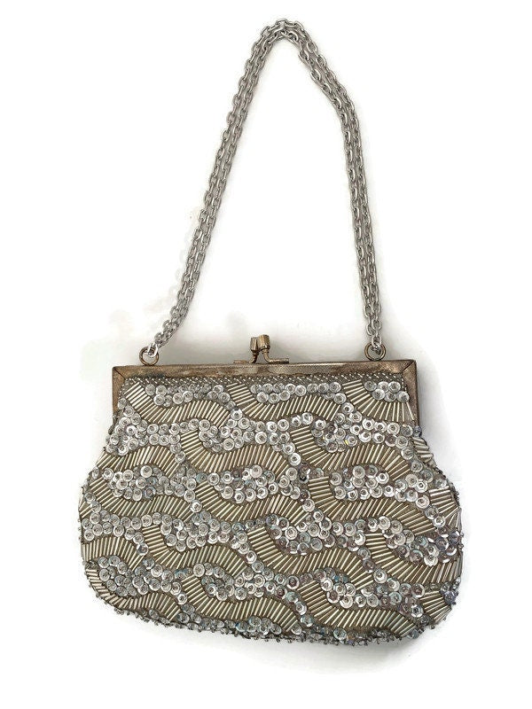 Vintage Silver Beaded Purse Made in Hong Kong at Duckwells