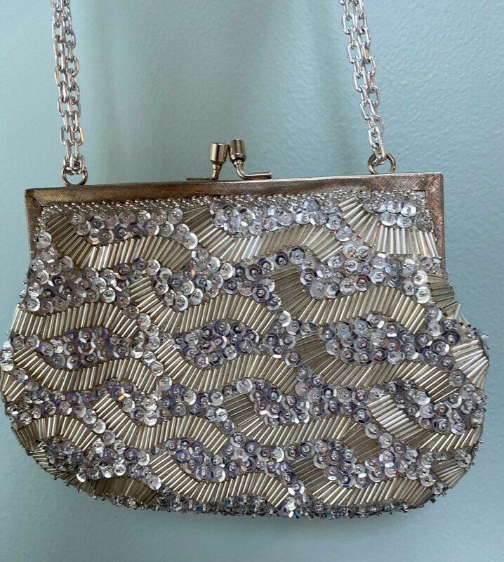 Vintage Silver Beaded Purse Made in Hong Kong at Duckwells