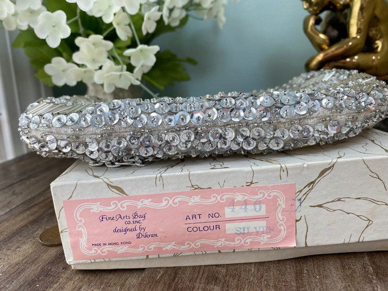 Vintage Silver Beaded Purse Made in Hong Kong at Duckwells