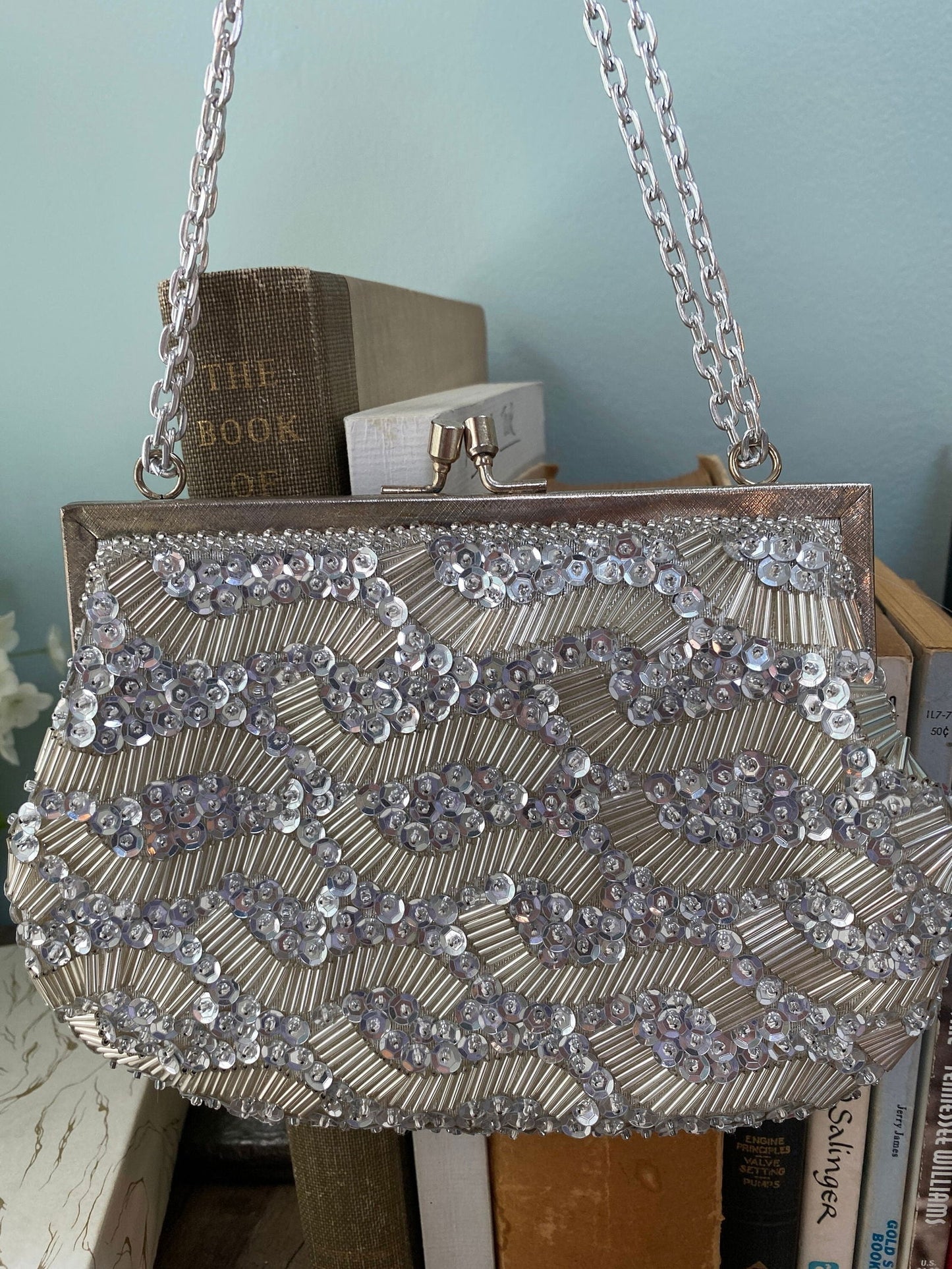 Vintage Silver Beaded Purse Made in Hong Kong at Duckwells