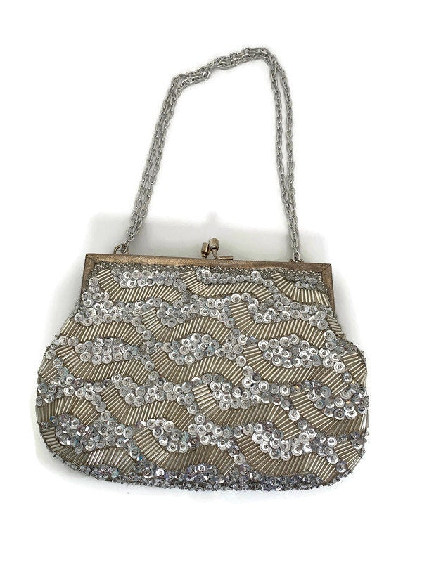Vintage Silver Beaded Purse Made in Hong Kong at Duckwells