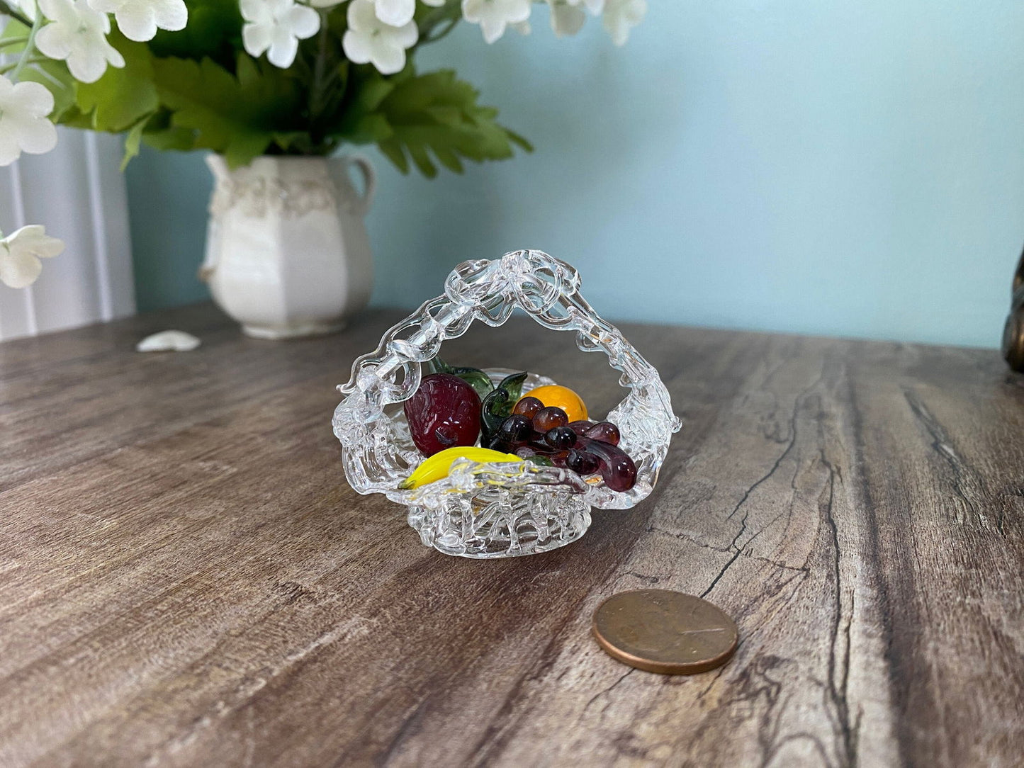 Vintage Spun Glass Basket with Fruit - Duckwells