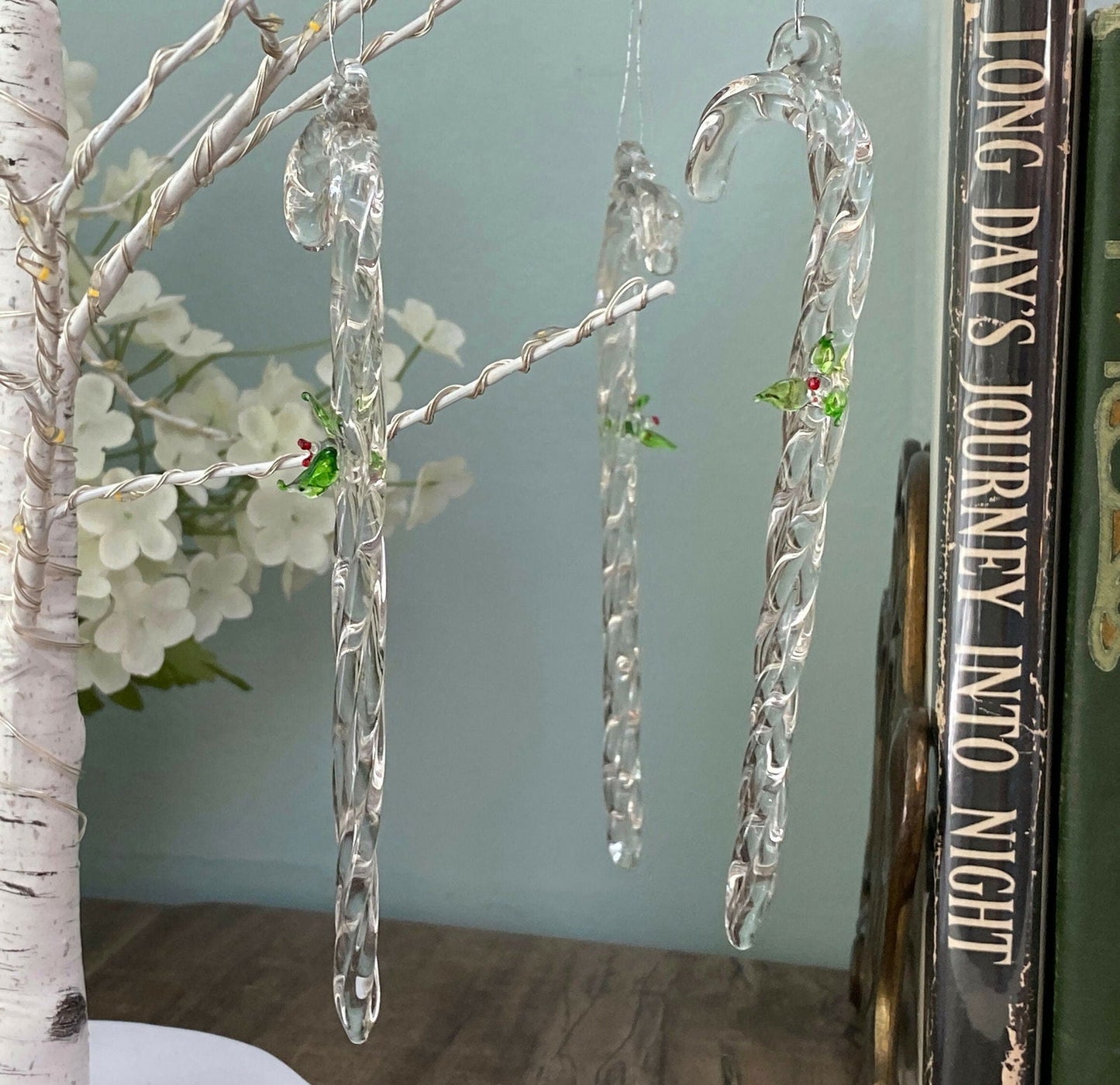 Vintage Spun Glass Candy Cane Ornaments - Duckwells