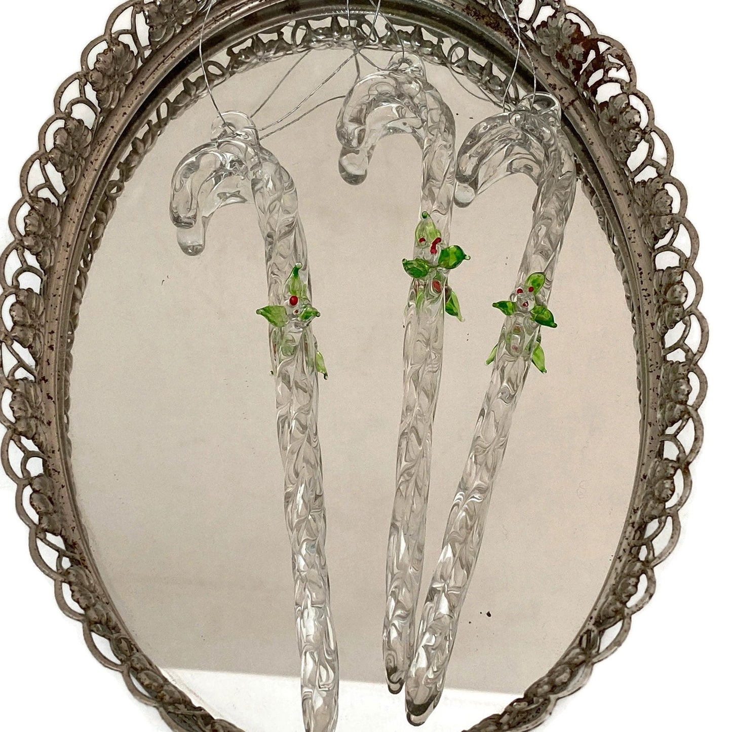 Vintage Spun Glass Candy Cane Ornaments - Duckwells
