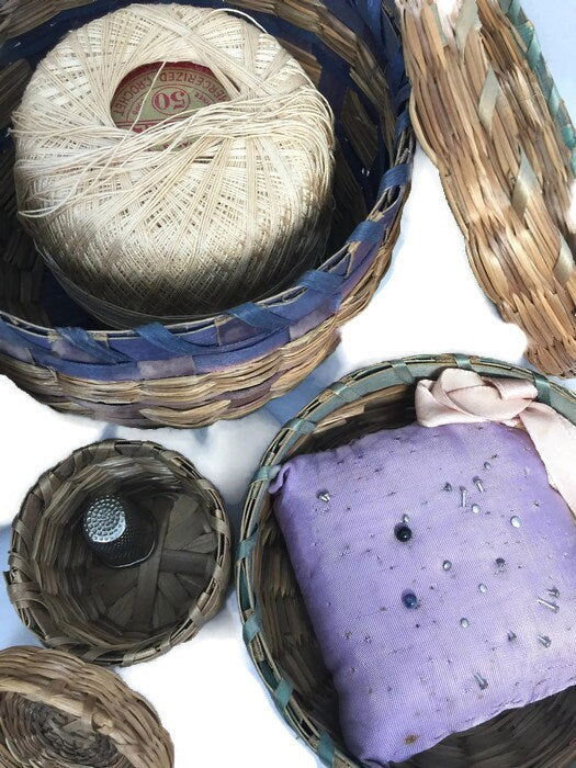 Vintage Sweetgrass Baskets with Pincushion and Thimble at Duckwells