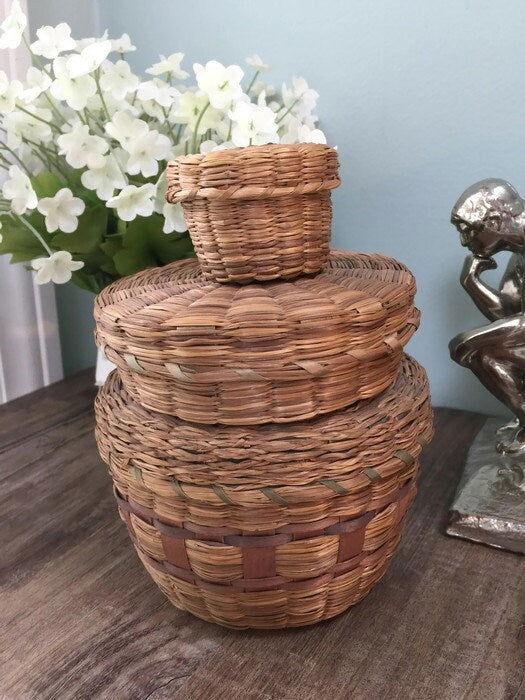 Vintage Sweetgrass Baskets with Pincushion and Thimble at Duckwells