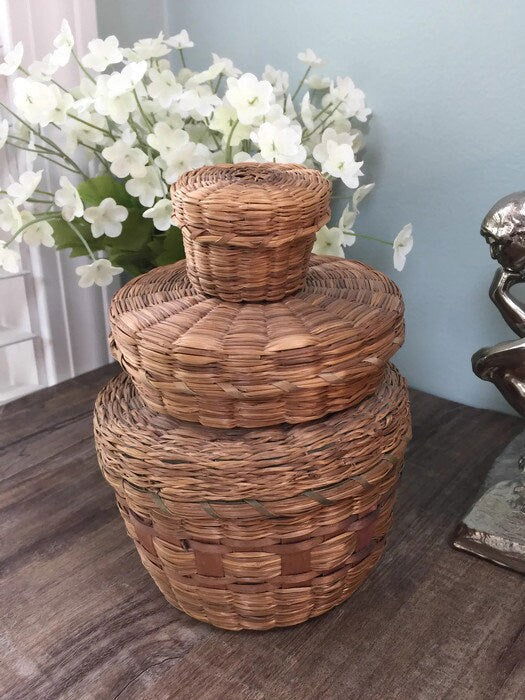Vintage Sweetgrass Baskets with Pincushion and Thimble at Duckwells