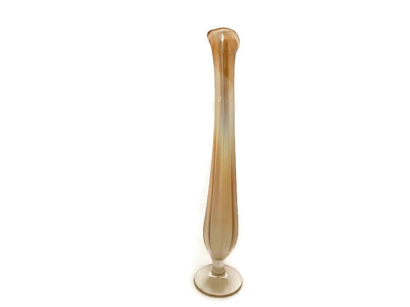 Vintage Thin Opalescent Carnival Glass Swung Vase - Duckwells