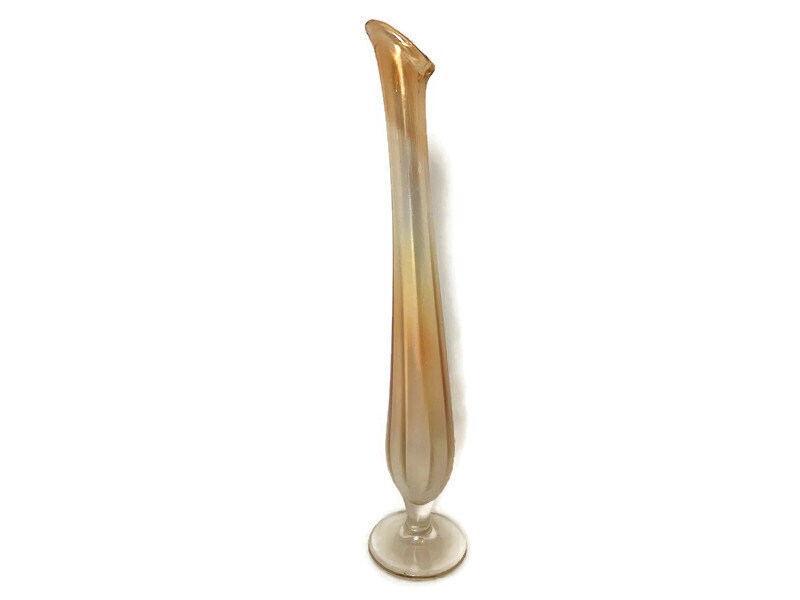 Vintage Thin Opalescent Carnival Glass Swung Vase - Duckwells