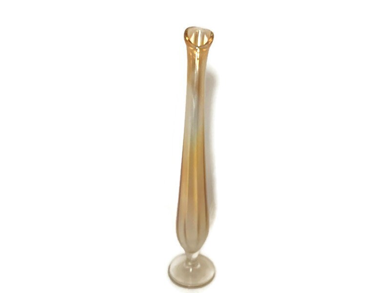 Vintage Thin Opalescent Carnival Glass Swung Vase - Duckwells