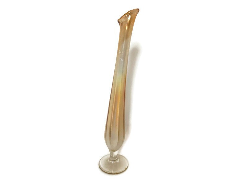 Vintage Thin Opalescent Carnival Glass Swung Vase - Duckwells