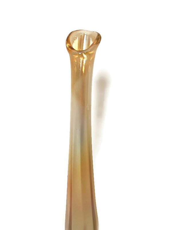 Vintage Thin Opalescent Carnival Glass Swung Vase - Duckwells