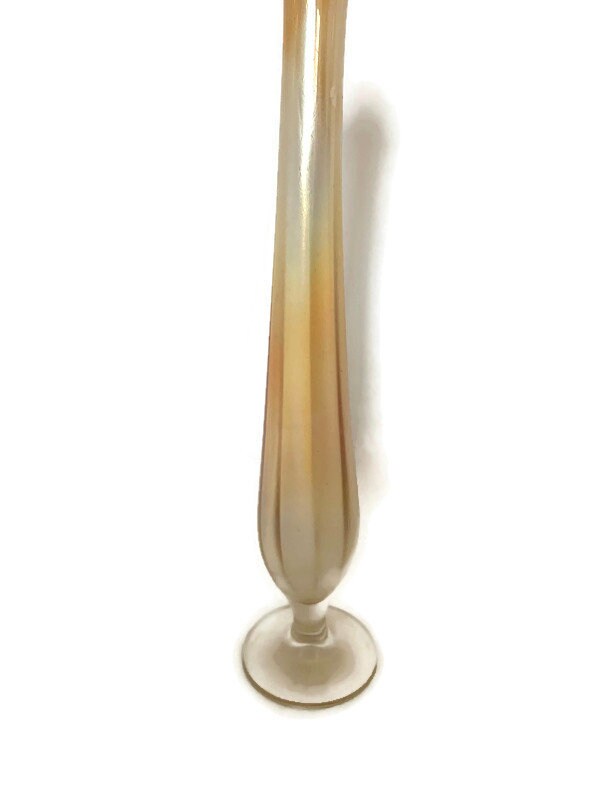 Vintage Thin Opalescent Carnival Glass Swung Vase - Duckwells
