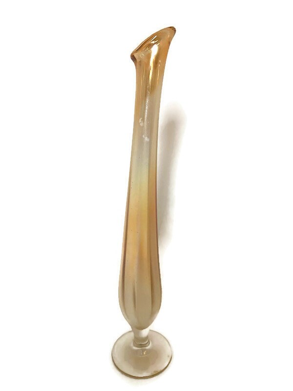 Vintage Thin Opalescent Carnival Glass Swung Vase - Duckwells