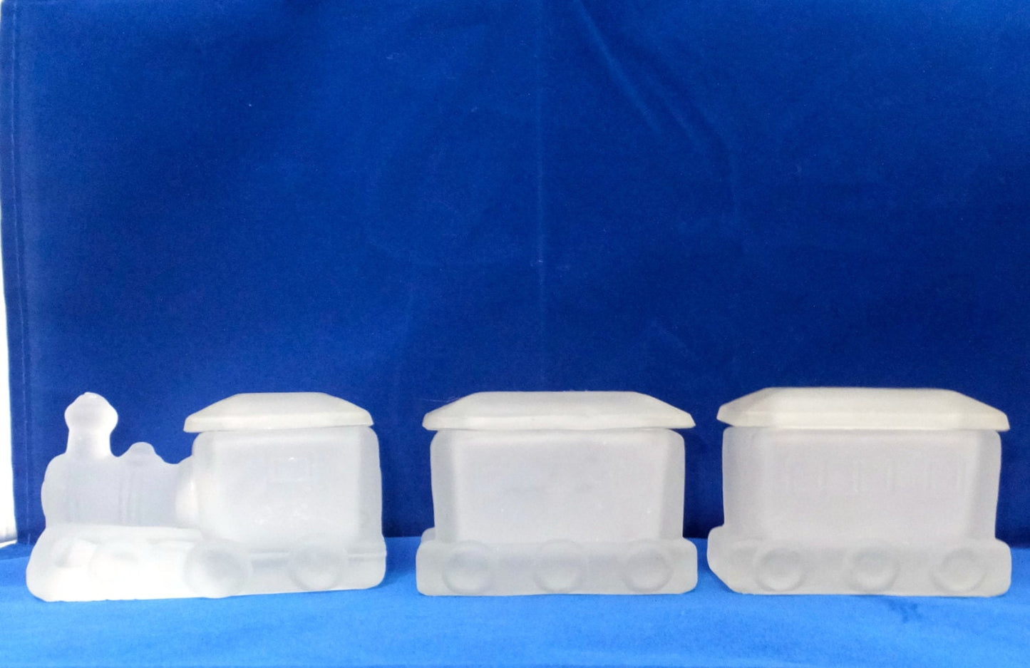 Vintage Train Set Frosted Glass Trinket Boxes with Lids at Duckwells
