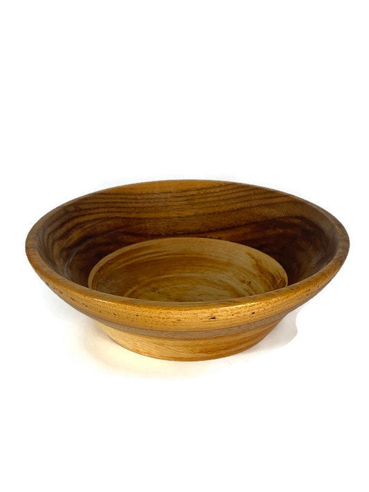 Vintage Turned Walnut and Maple Wood Bowl at Duckwells