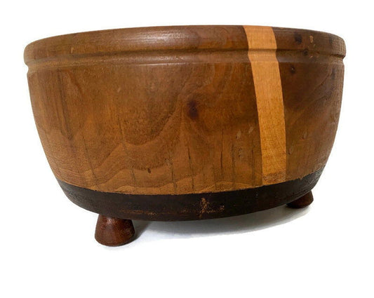 Vintage Turned Walnut and Maple Wood Footed Bowl at Duckwells