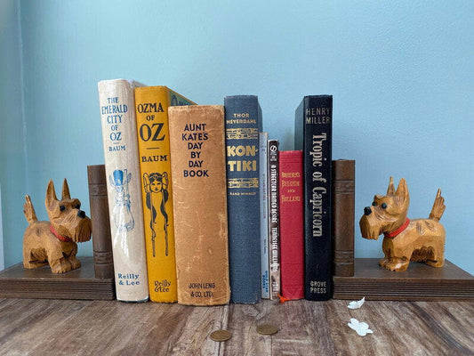 Vintage West German Scottie Dog Carved Wood Bookends at Duckwells