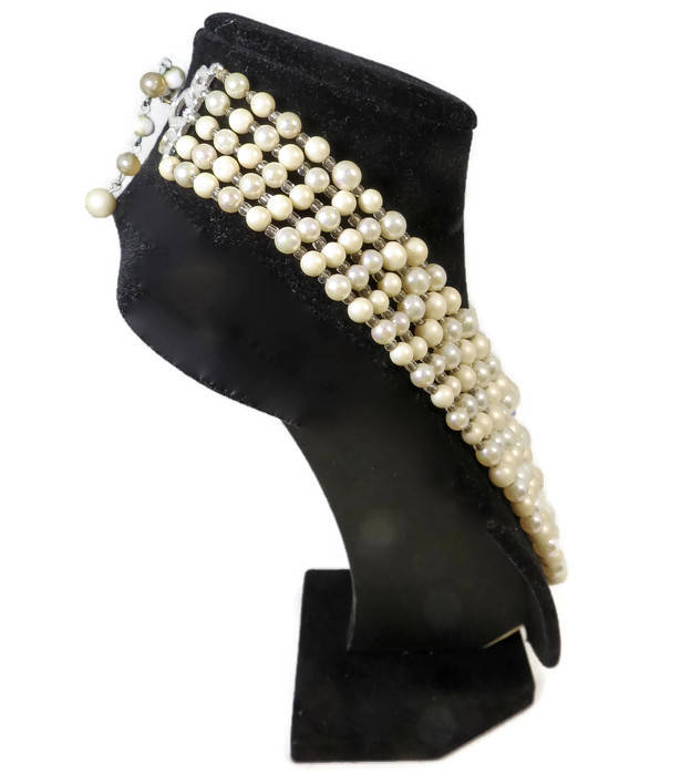 Vintage White and Clear Beaded Necklace - Duckwells