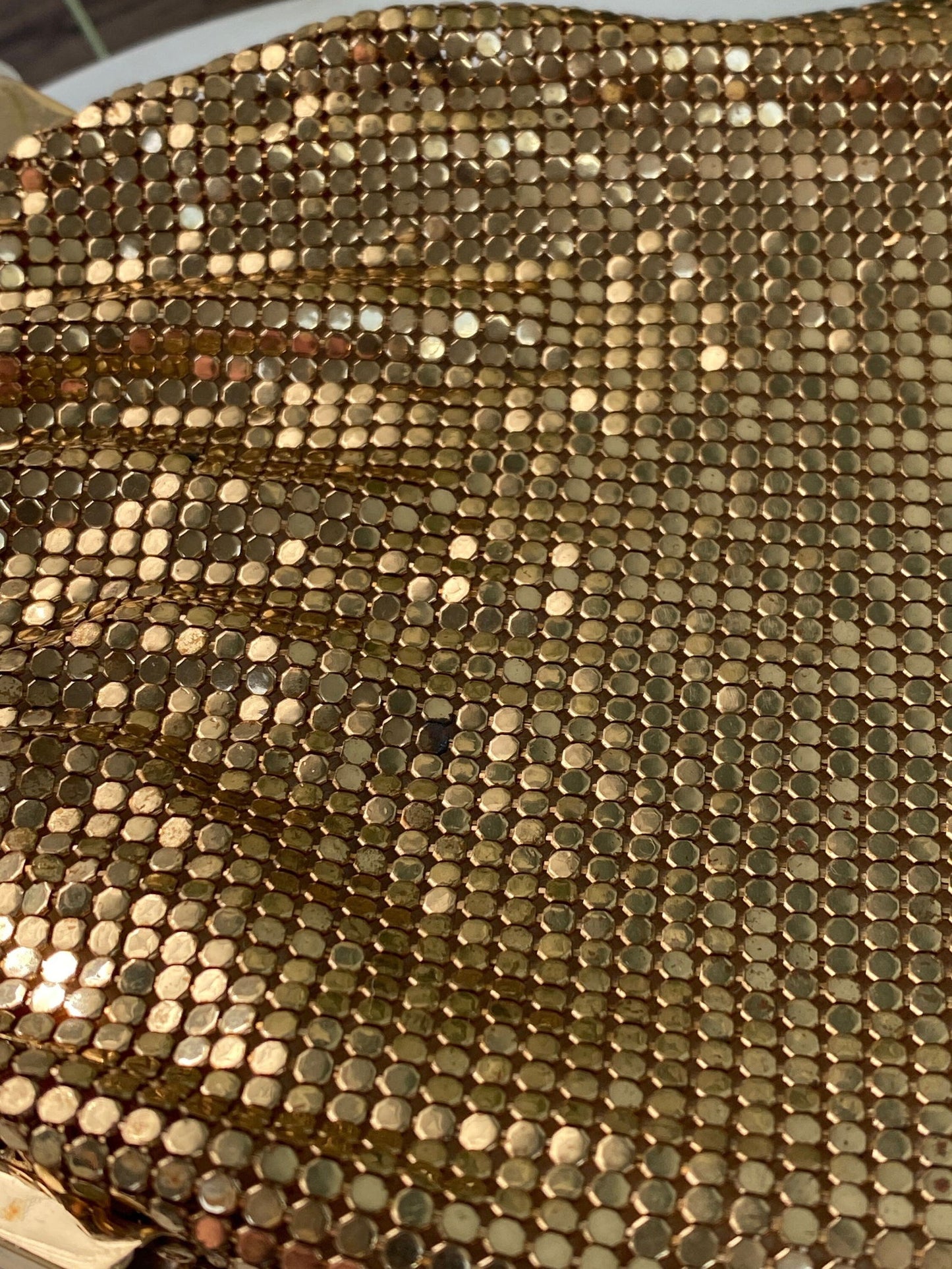 Vintage Whiting and Davis Gold Metal Mesh Purse with Rhinestone Clasp at Duckwells