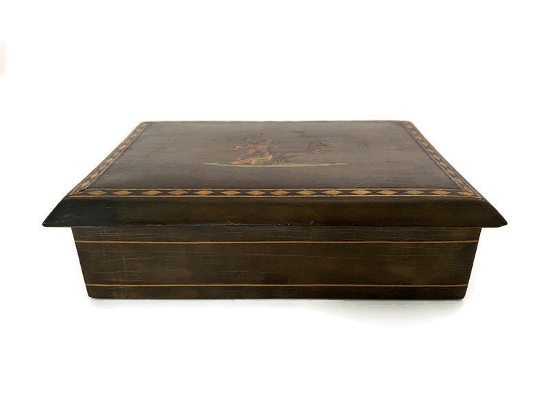 Vintage Wood Box with Veneer and Inlay at Duckwells