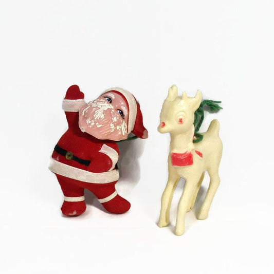 Christmas Ornaments, 1950s Mid Century, Retro Holiday Decor, Tree decoration, Holiday Decor, Santa Claus Reindeer - Duckwells