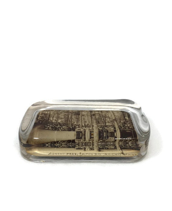 Antique Glass Photo Paperweight, Advent Park, Alton Bay, New Hampshire, Campground Souvenir, Glass Collectible, Lake Winipesaukee - Duckwells