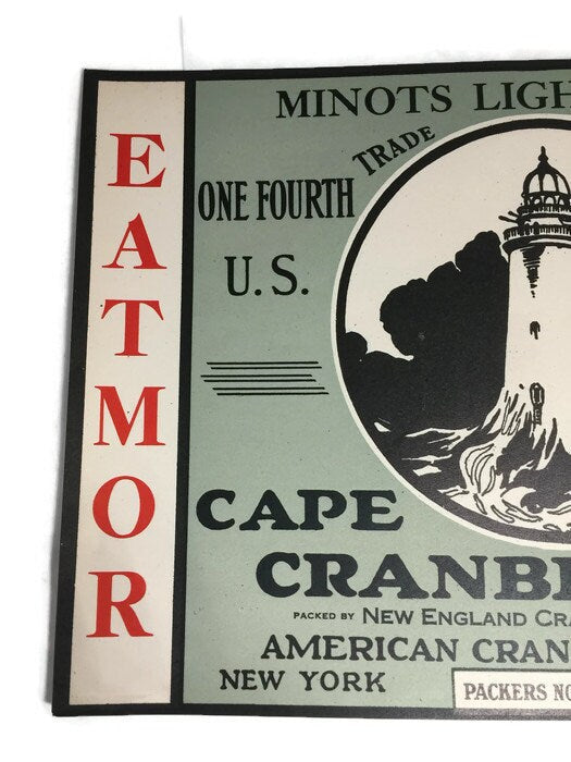 Vintage Fruit Label Cape Cod Cranberries, Minots Light at Duckwells