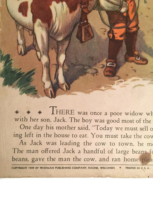 Antique Children's Book - Jack and the Beanstalk, Milo Winter Illustrations, 1939 Edition, Whitman Publishing, Collectible - Duckwells