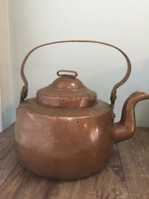 Antique Copper Tea Kettle, Hand Wrought Dovetailed Metal Teapot - Duckwells